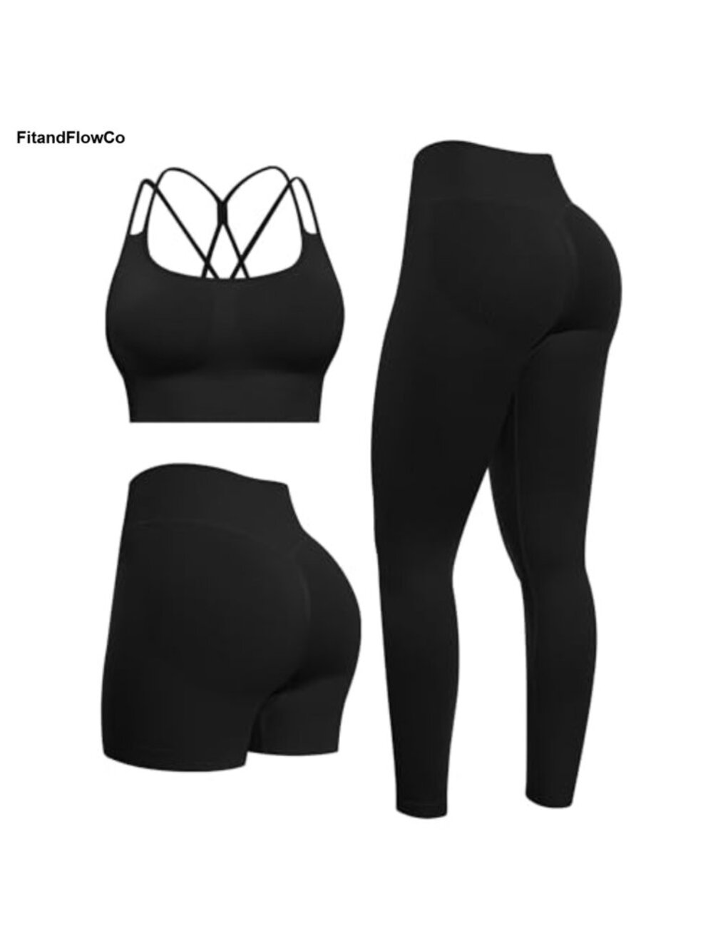 Seamless Workout Set Leggings Shorts Padded Sports Bra 3-Piece